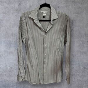 Zara Men's Striped Black and White Shirt